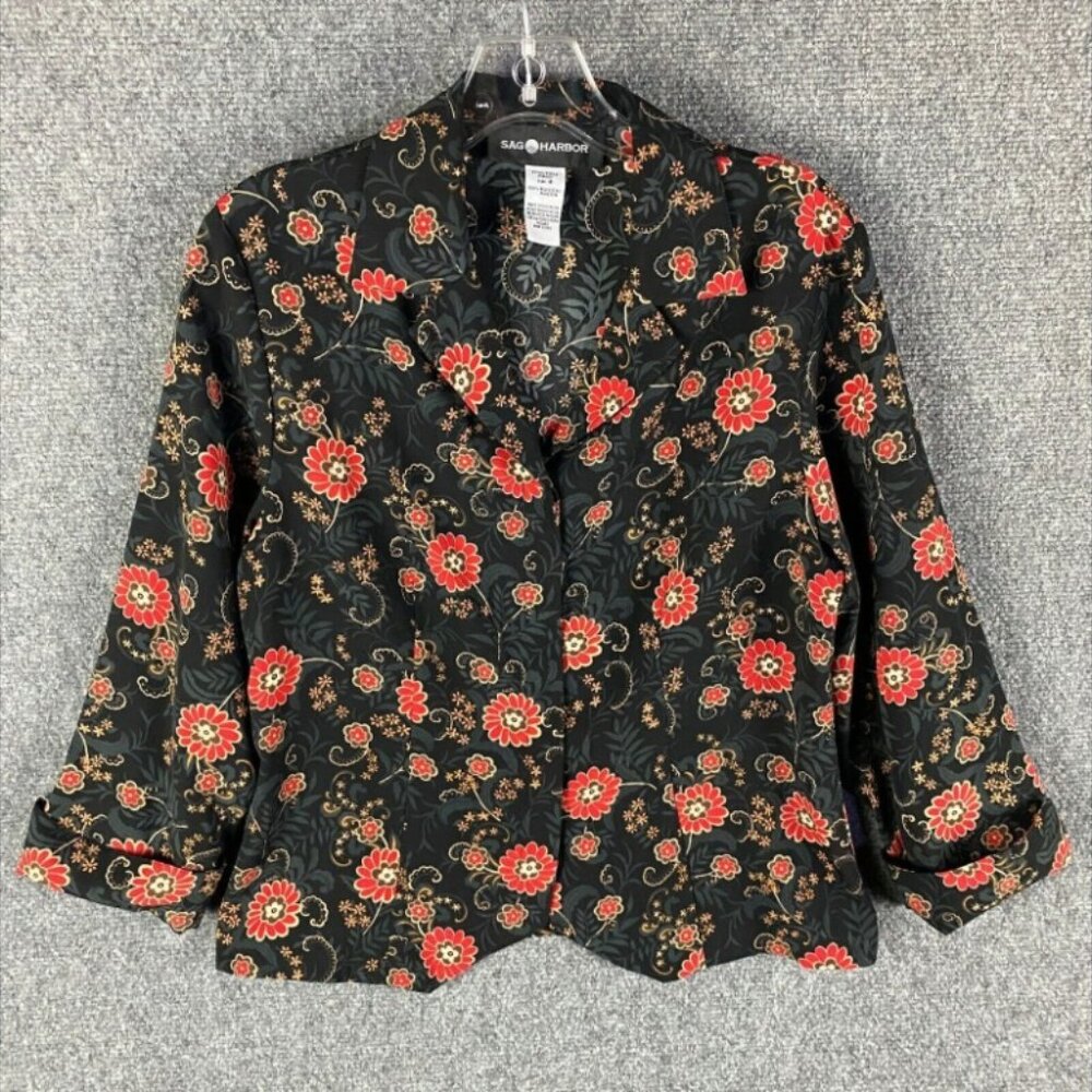 Sag Harbor Top Women's 8 Button Up Floral Long Sleeve 100% Polyester